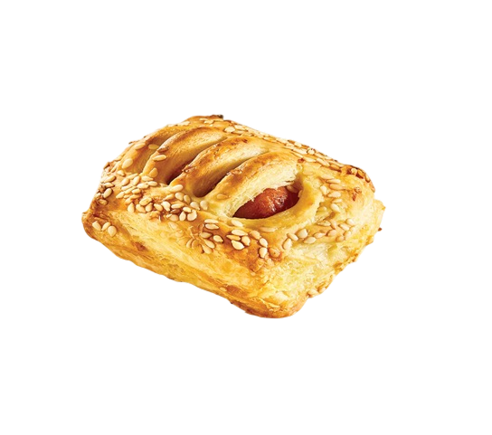 Mini sesame pies with sausage - mustard