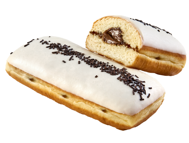 Éclair Donuts with White Coating & Praline